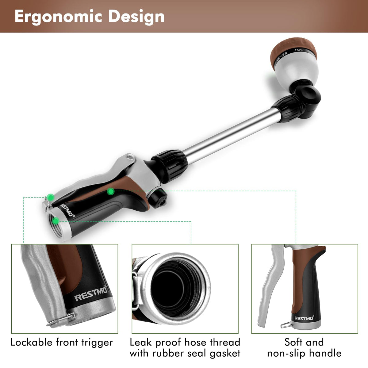 RESTMO wand dial showcasing seven spray patterns for versatility