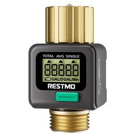 Restmo water flow meter with brass inlet-outlet for rugged outdoor use.