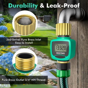 Restmo water flow meter LCD display clearly showing readings.