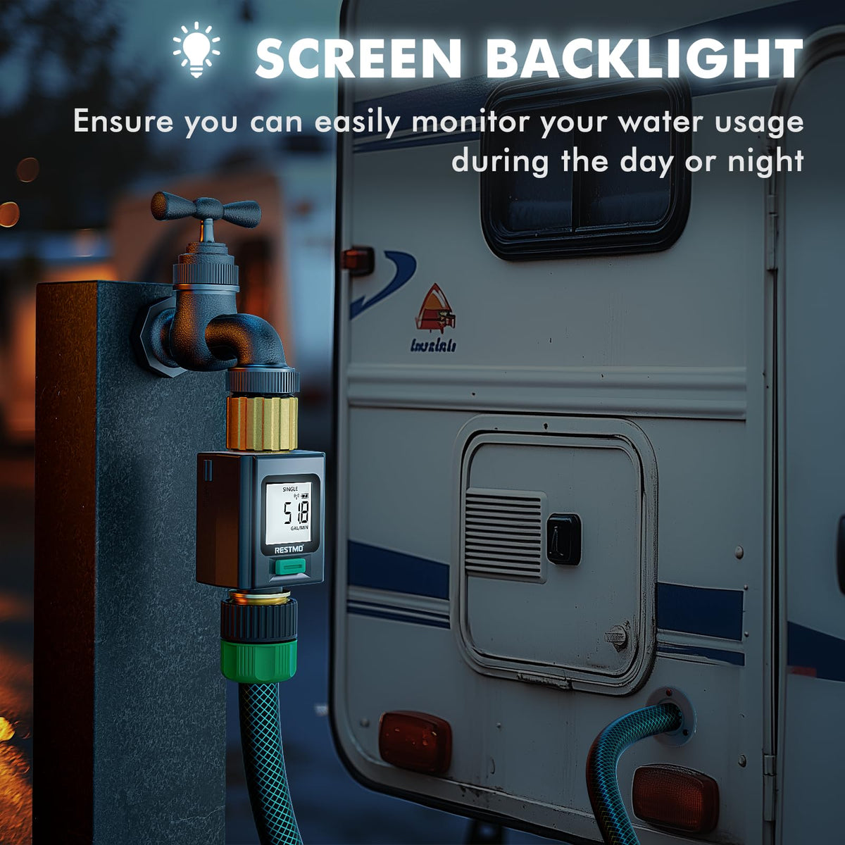 Restmo backlit display for day and night visibility.