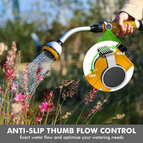 Restmo 10-pattern nozzle offers versatile garden streams.
