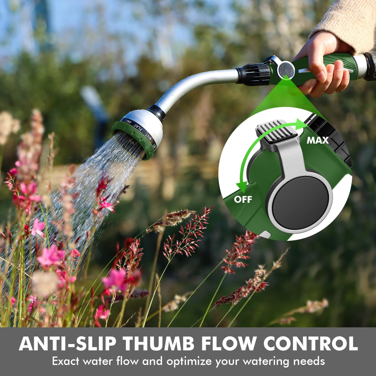 RESTMO 10-pattern spray head enables versatile watering tasks.