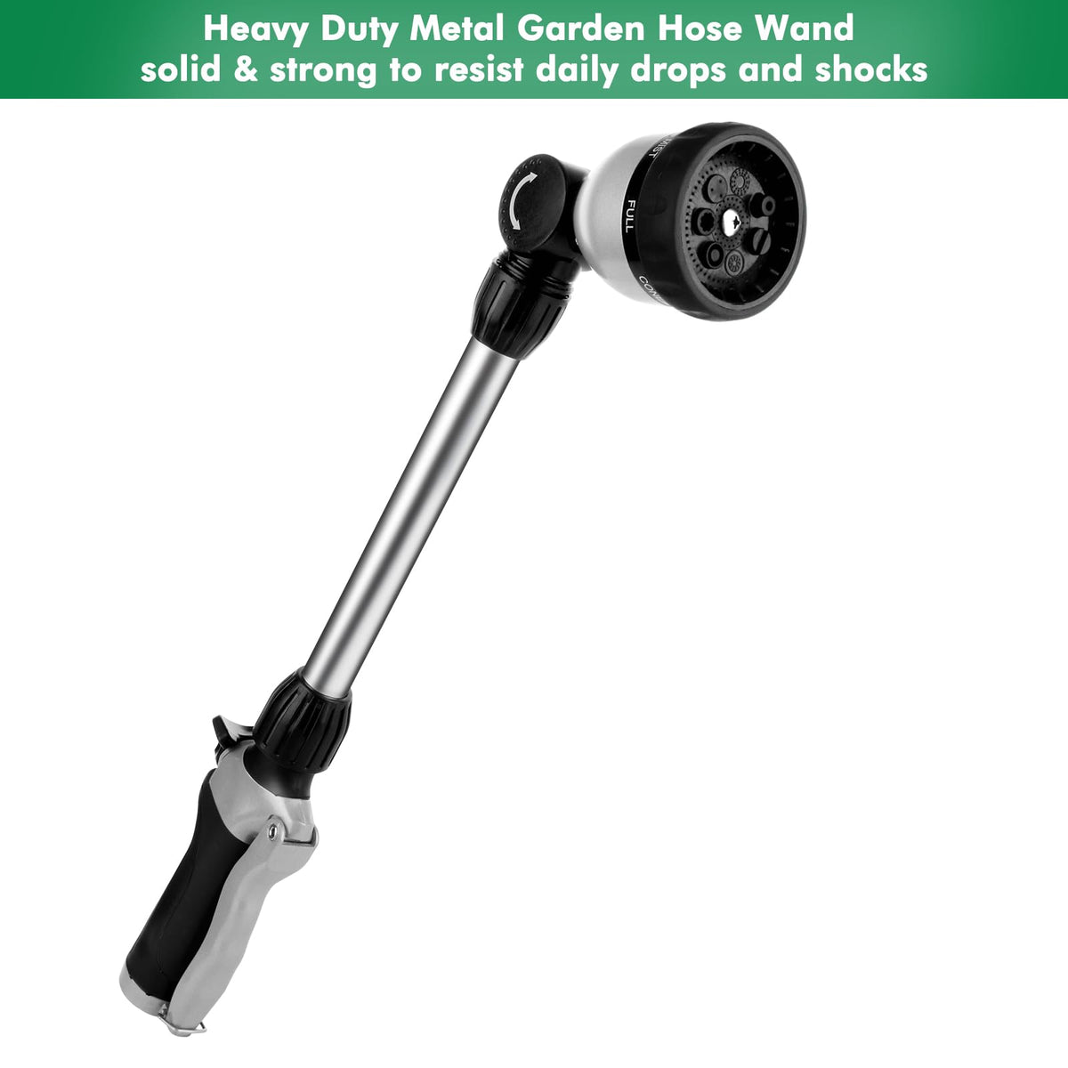 RESTMO watering wand 180° swivel head enables easy reach for hanging baskets and shrubs.