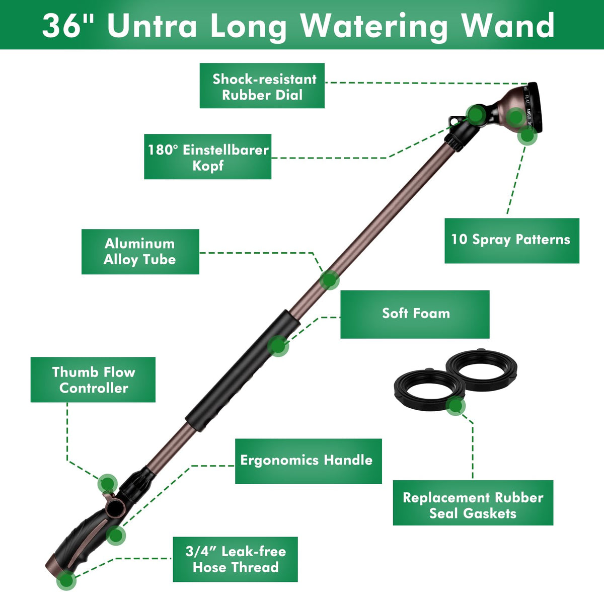 RESTMO 180 degree swivel head enables flexible watering angles