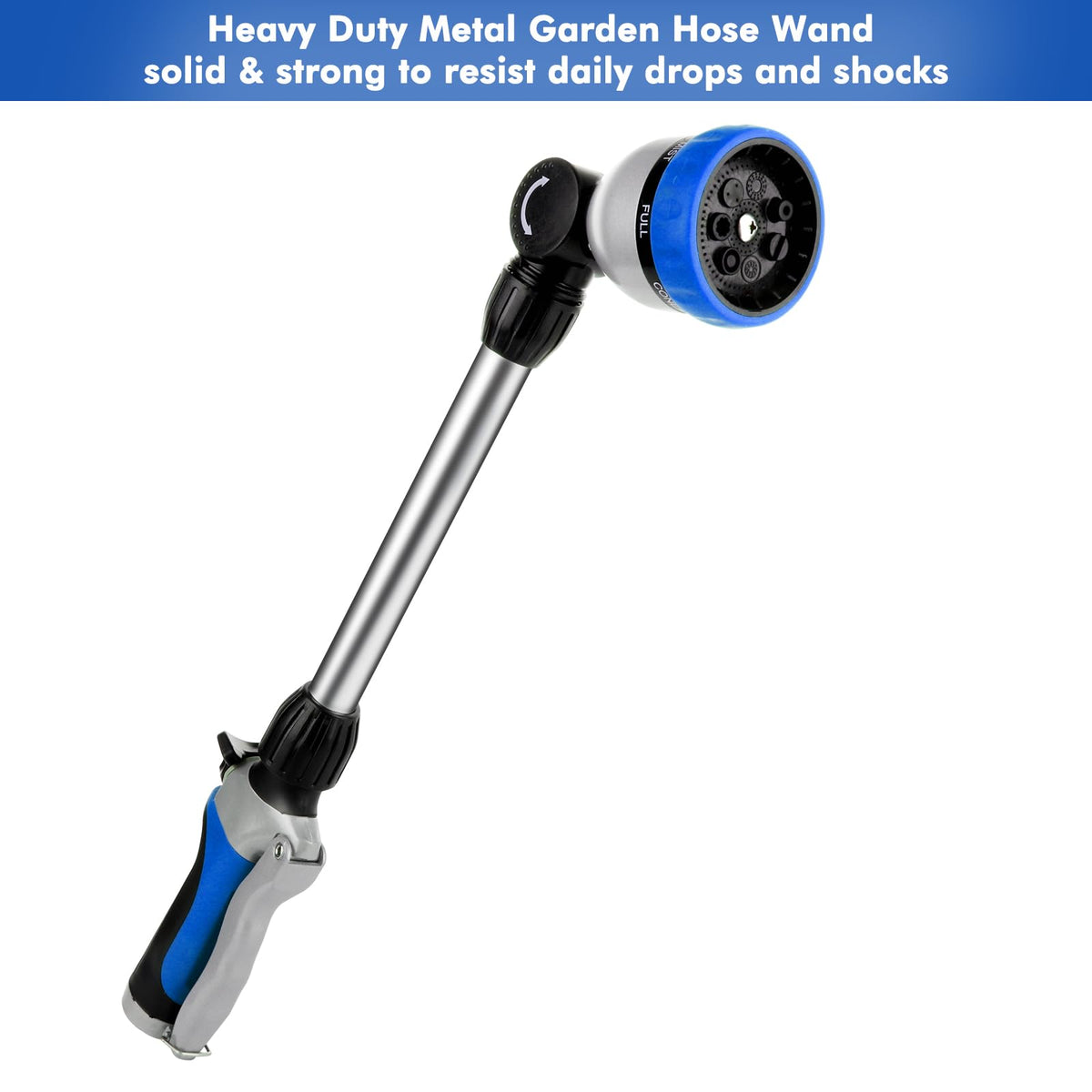 Restmo watering wand 180-degree swivel head enables reach into tight spots.
