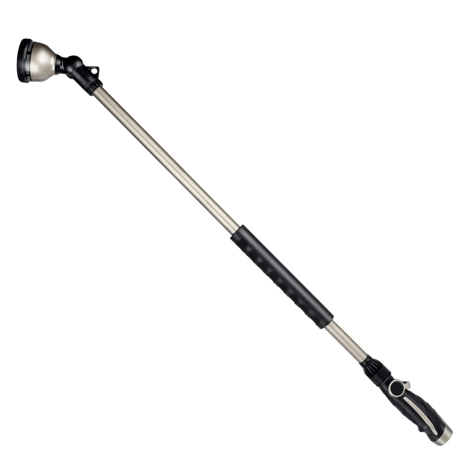 Restmo 36-inch watering wand reaches hanging baskets and upper garden areas.