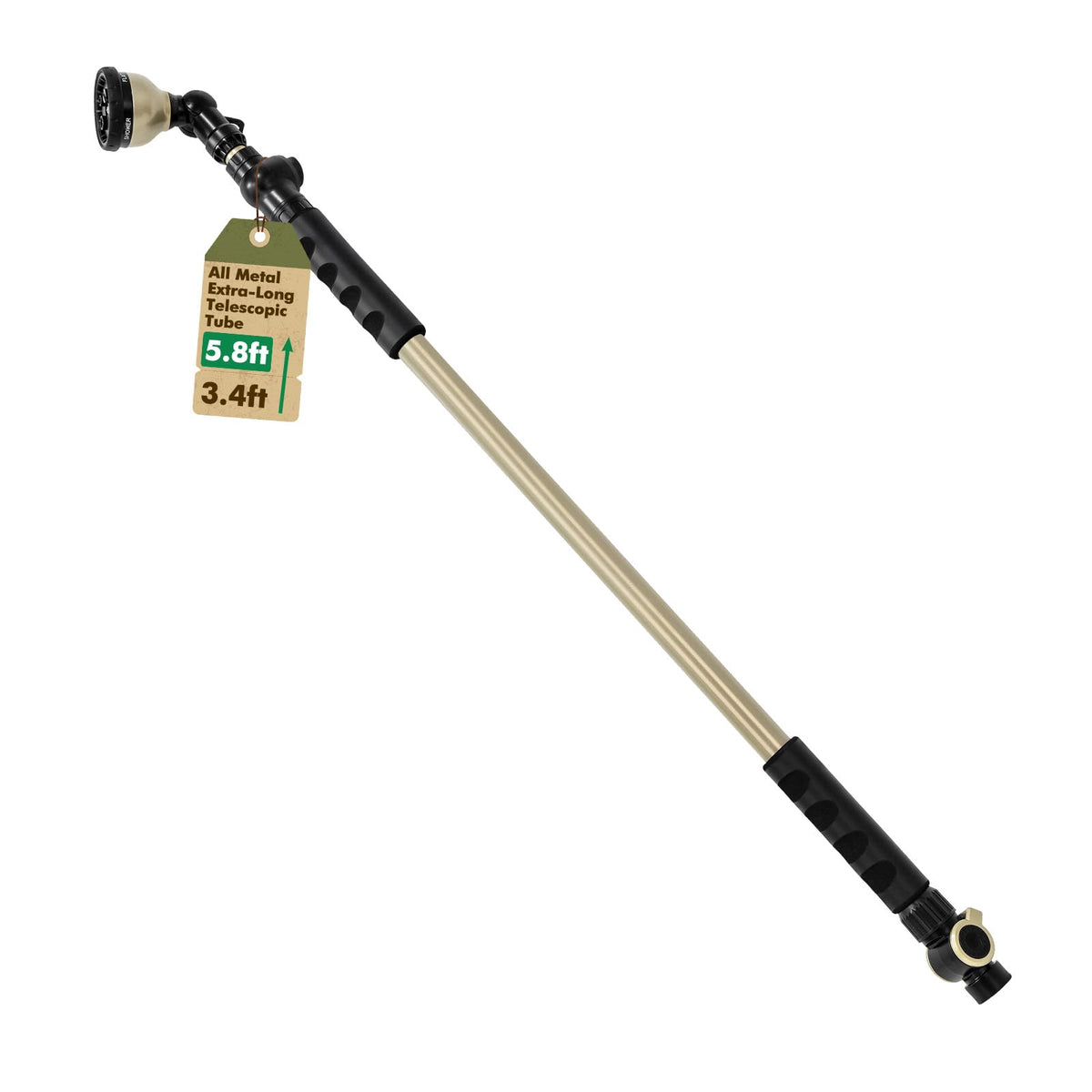 Restmo extra-long telescoping wand extended for reaching hanging baskets from ground level.