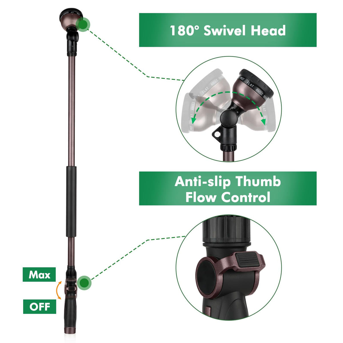 RESTMO thumb control wand with anti slip grip for easy flow change