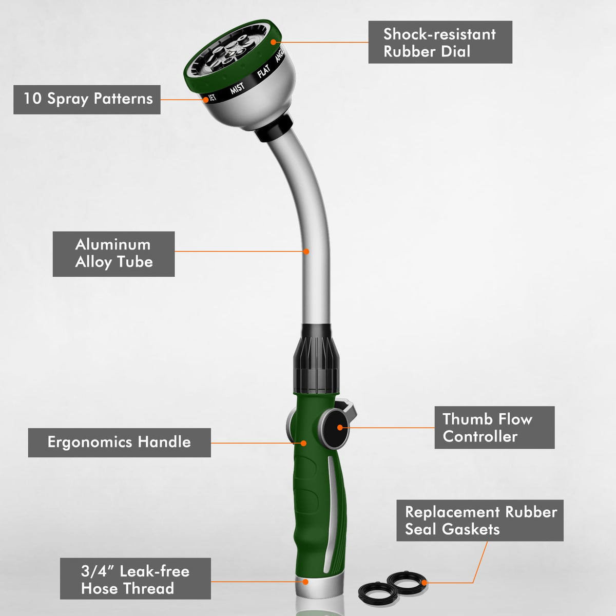 RESTMO wand features thumb flow control for easy watering.
