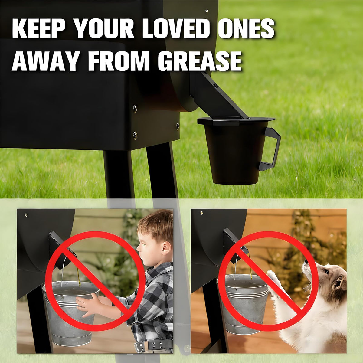 RESTTIME grease bucket lid locks to prevent spills during transport.