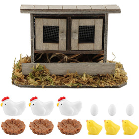 Restynic fairy garden scene with hens and eggs sparks imagination.