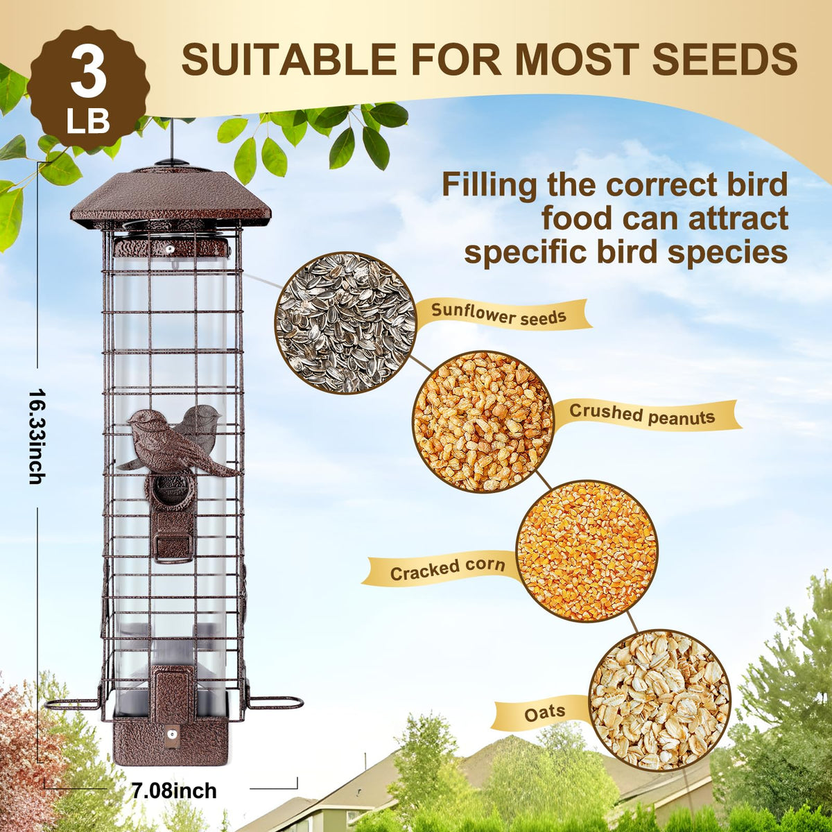 ReTang gravity-protection design protects seed from squirrels while feeding birds