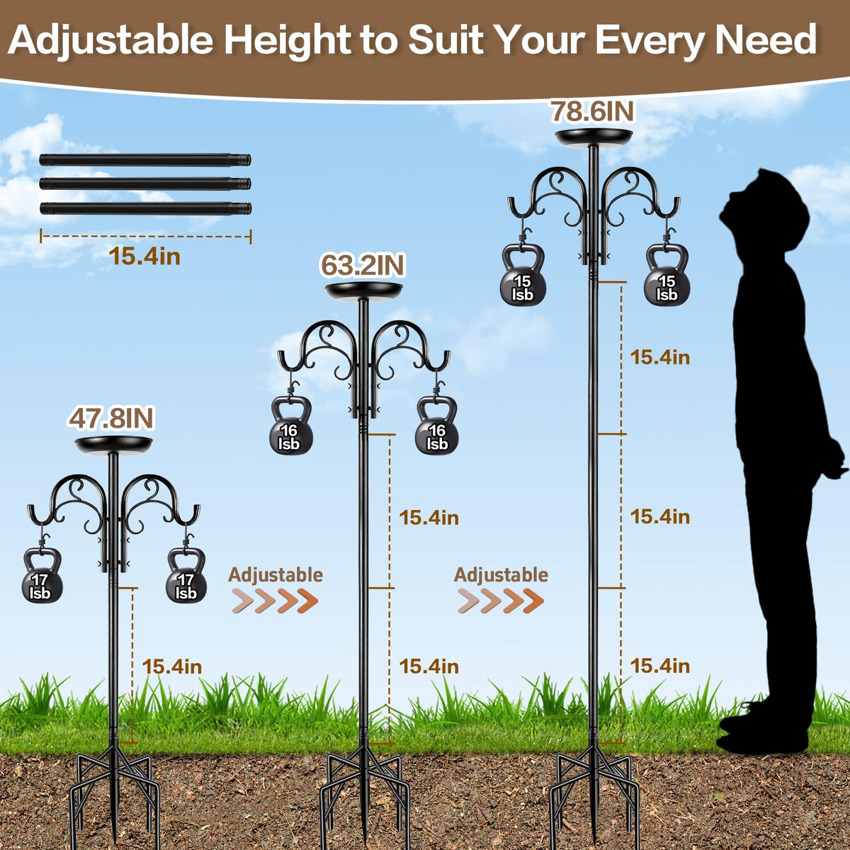 ReTang shepherd hooks suspend bird feeders for easy yard viewing.