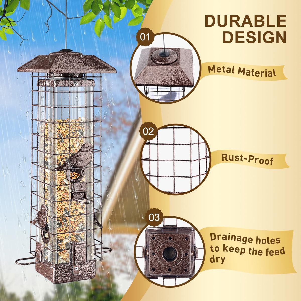 ReTang weatherproof metal construction withstands rain, snow, and sun for seasons