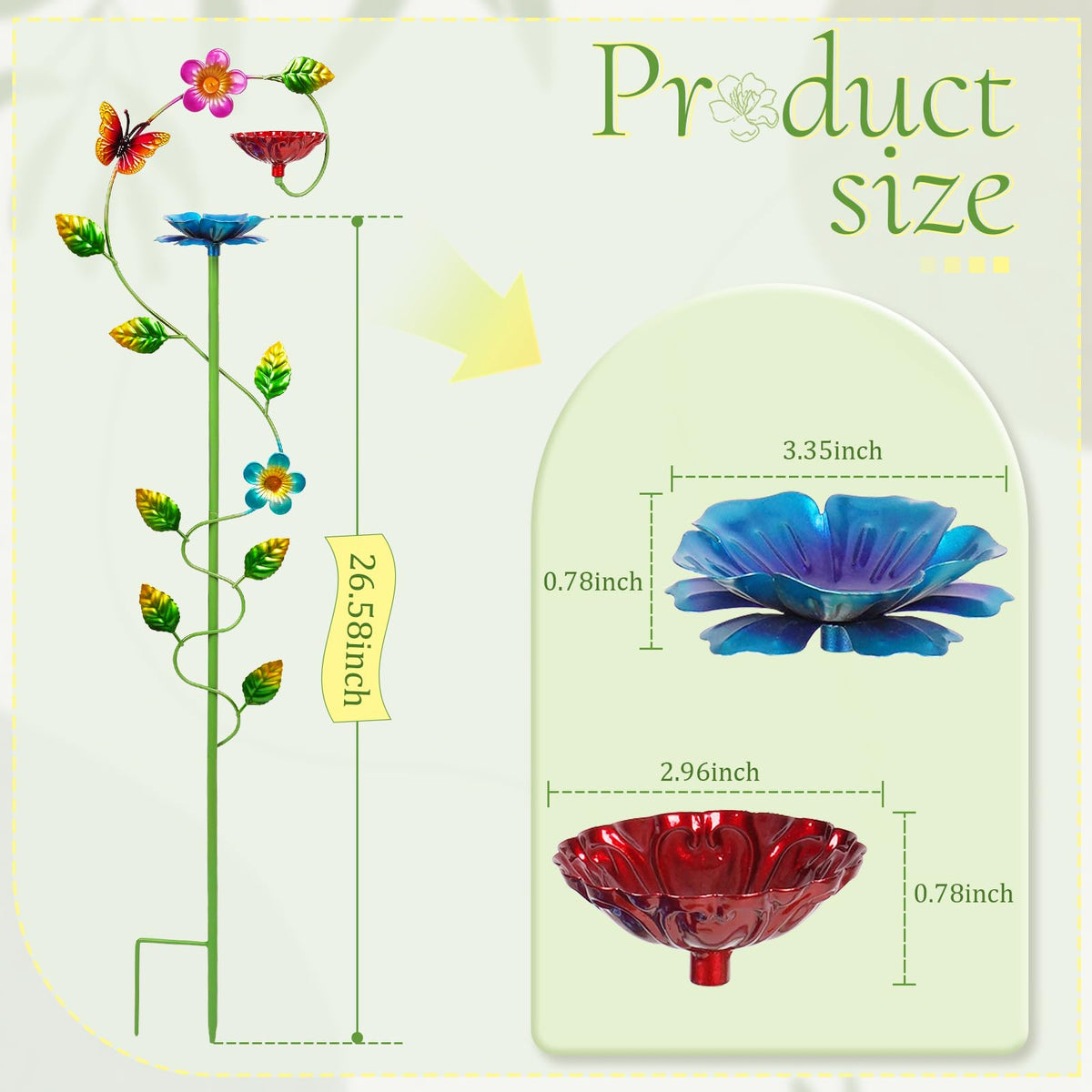 Two flower shapes hold sugar water to energize pollinators.