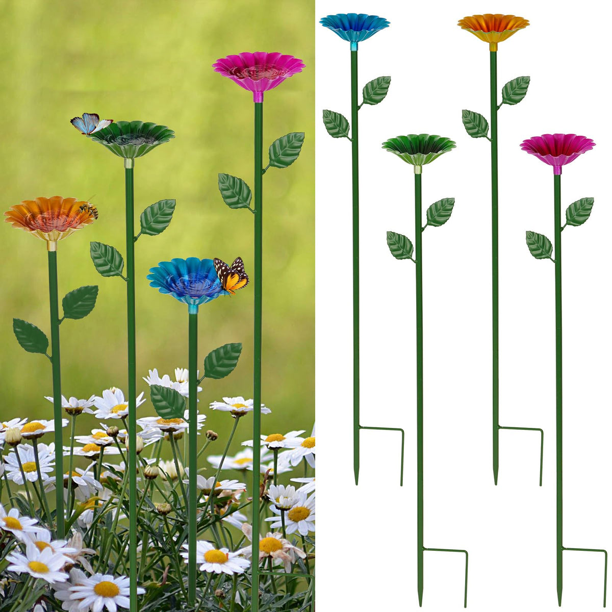 Retyion bee watering station with red flower design attracts pollinators and beautifies your garden.
