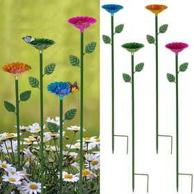 Retyion bee watering station with red flower design attracts pollinators and beautifies your garden.