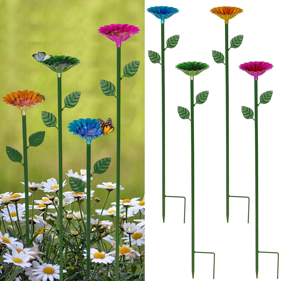 Retyion bee watering station with red flower design attracts pollinators and beautifies your garden.