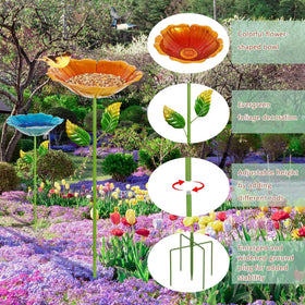 Retyion colorful metal bird bath bowl showcases durability and easy-water access for birds.