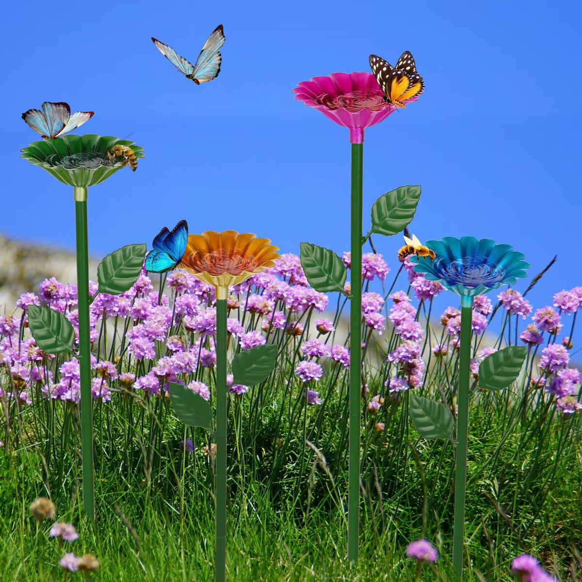 Retyion garden decor bee bath serves as a decorative and functional pollinator station.