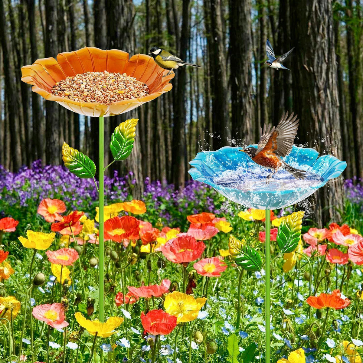 Retyion tall 31.3 inch bird bath stand provides clear bird visibility.