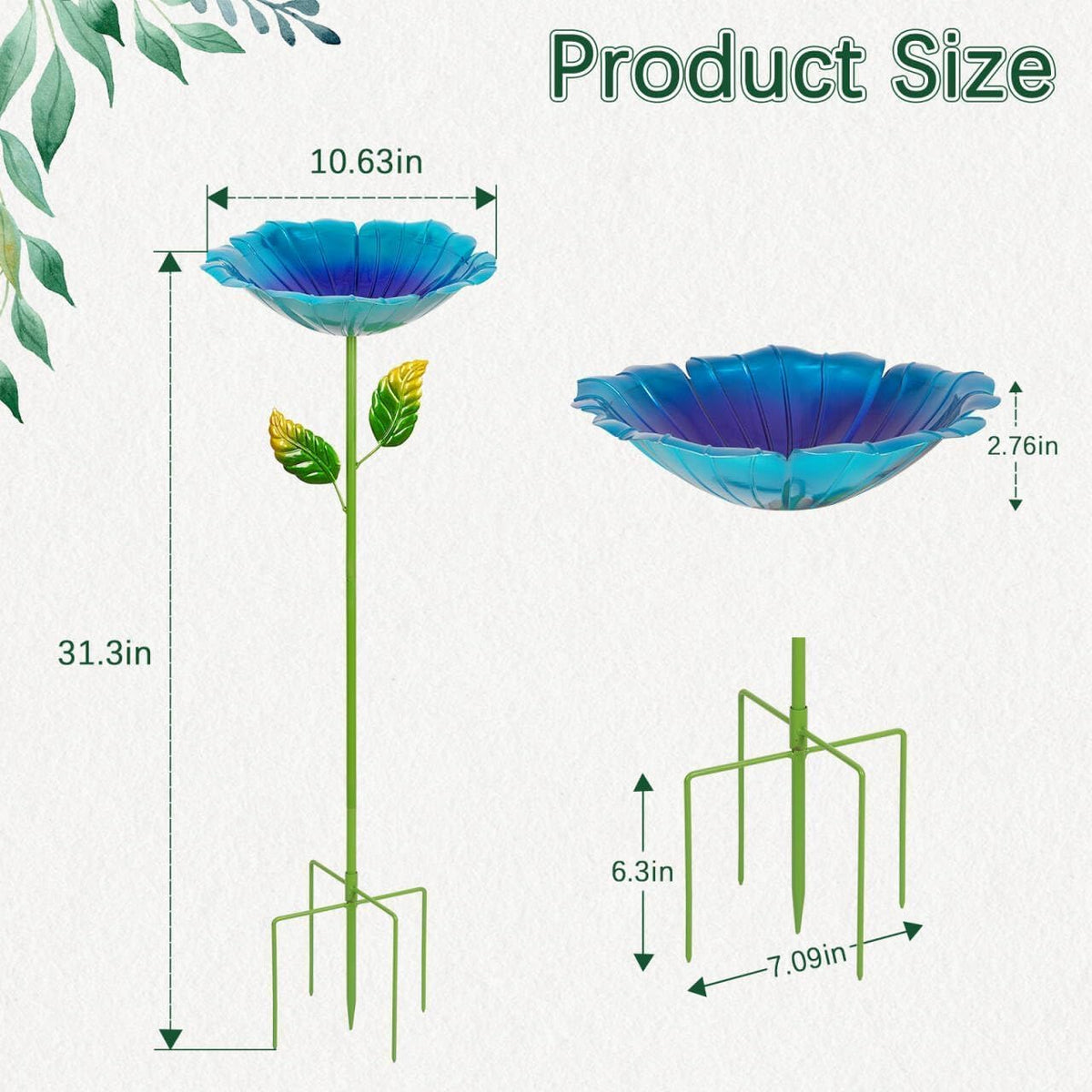 Retyion yellow-centered flower bird bath stake highlights decorative patio focal point.