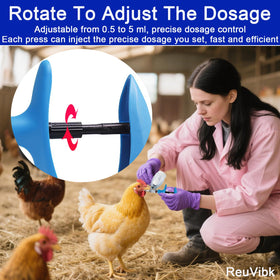 ReuVibk ergonomic curved handle for comfortable all-day vaccination tasks.