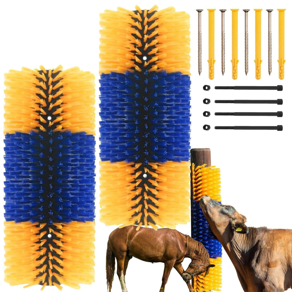 REVAXUP livestock scratching brush angle view for durable on-farm grooming and itch relief.