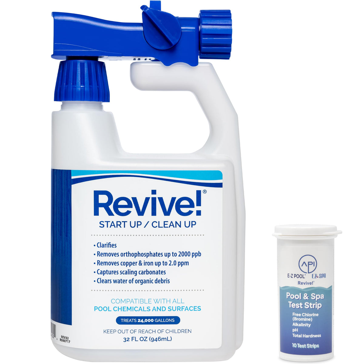 REVIVE! 32oz bottle pour for easier use and clearer pool water.