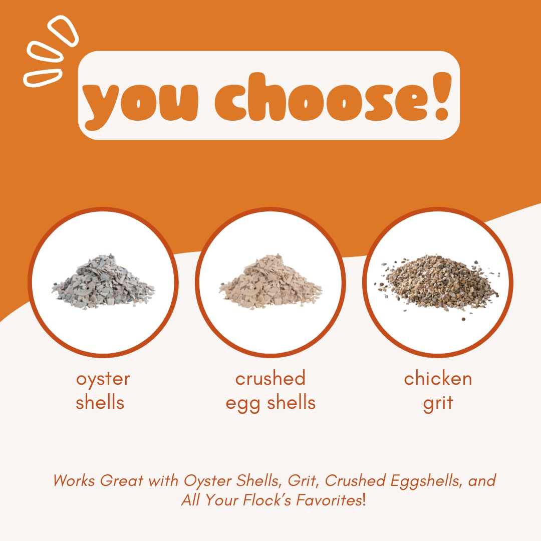 Revolutionary Chicken shell-and-grit-storage keeps supplements organized for daily feeding