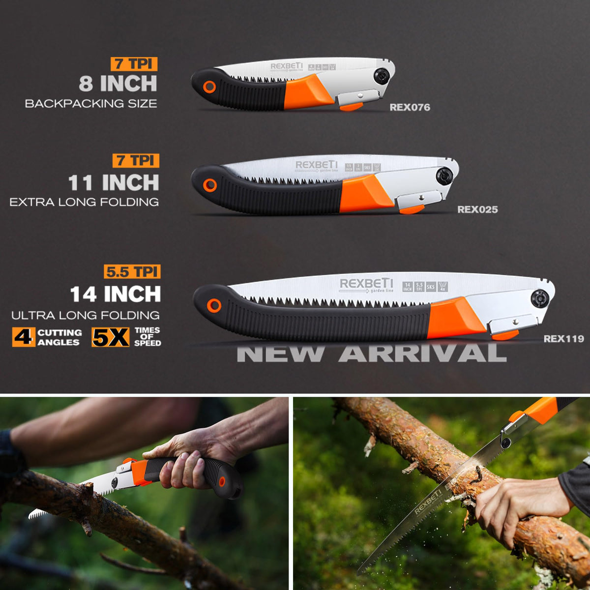 REXBETI folding saw rubber handle for secure grip in wet conditions