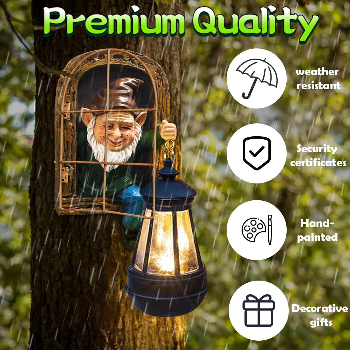REYISO gnomes hanging decor easily mounts on trees or fences.