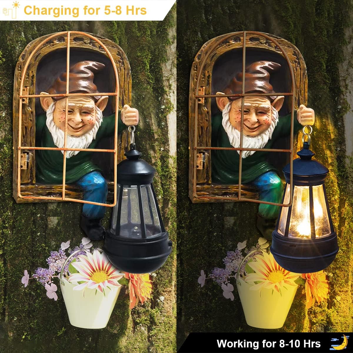 REYISO gnomes tree face sculpture boosts character in day and night.