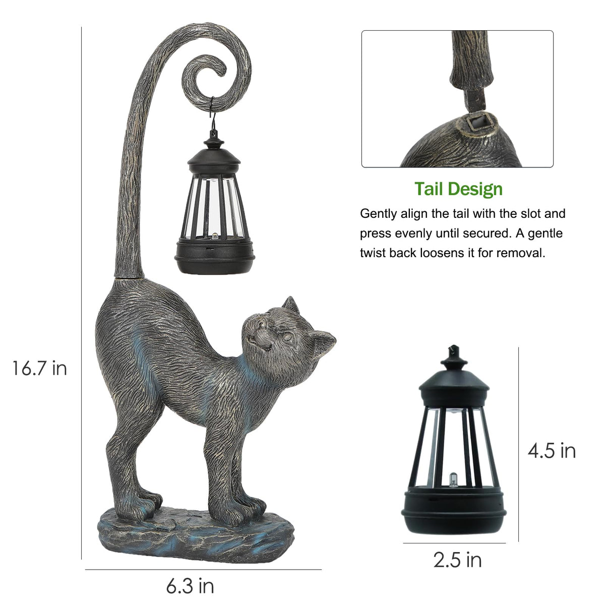 REYISO easy-install cat statue with detachable tail for flexible positioning.