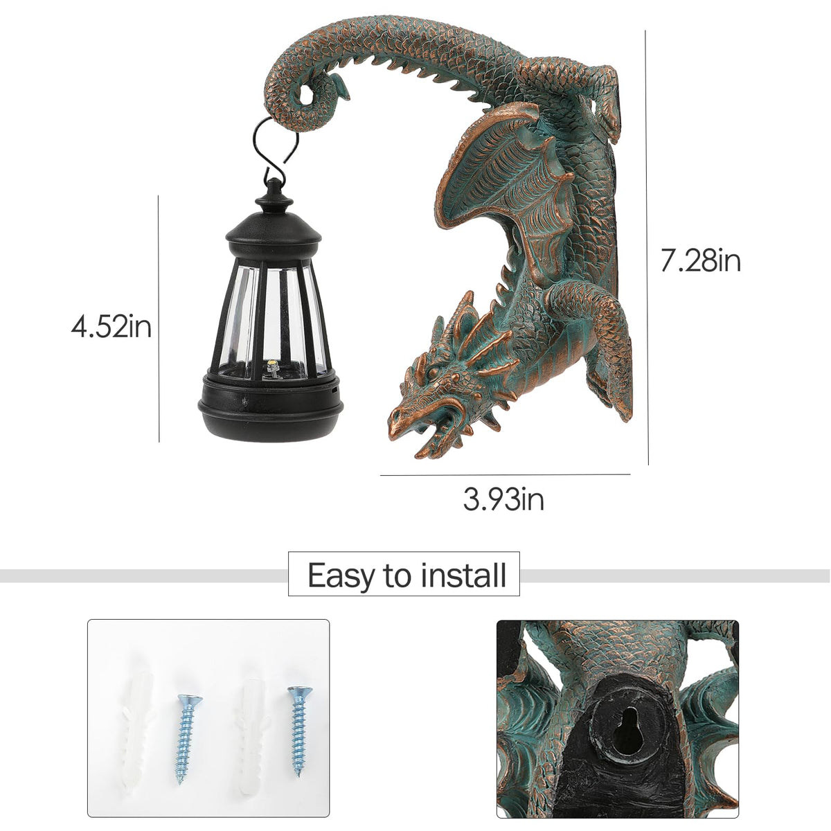 REYISO solar dragon tree hugger lantern illuminated at dusk