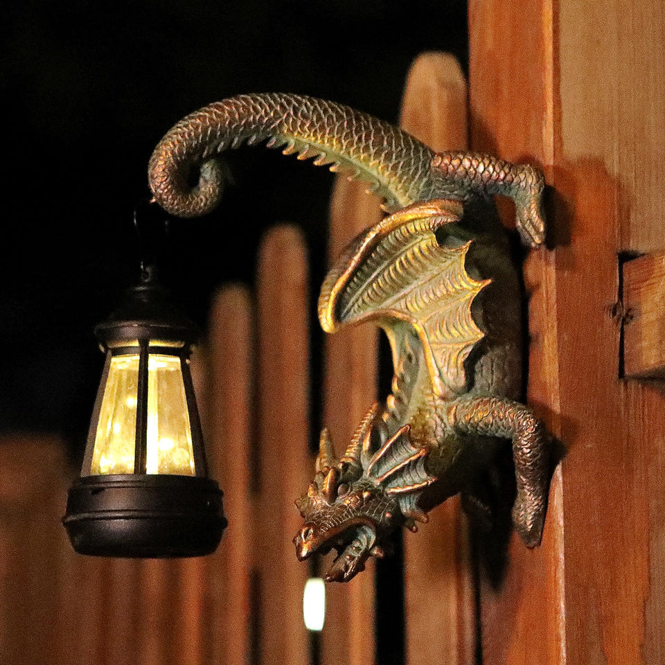 REYISO solar dragon tree hugger lantern on wall for evening ambiance