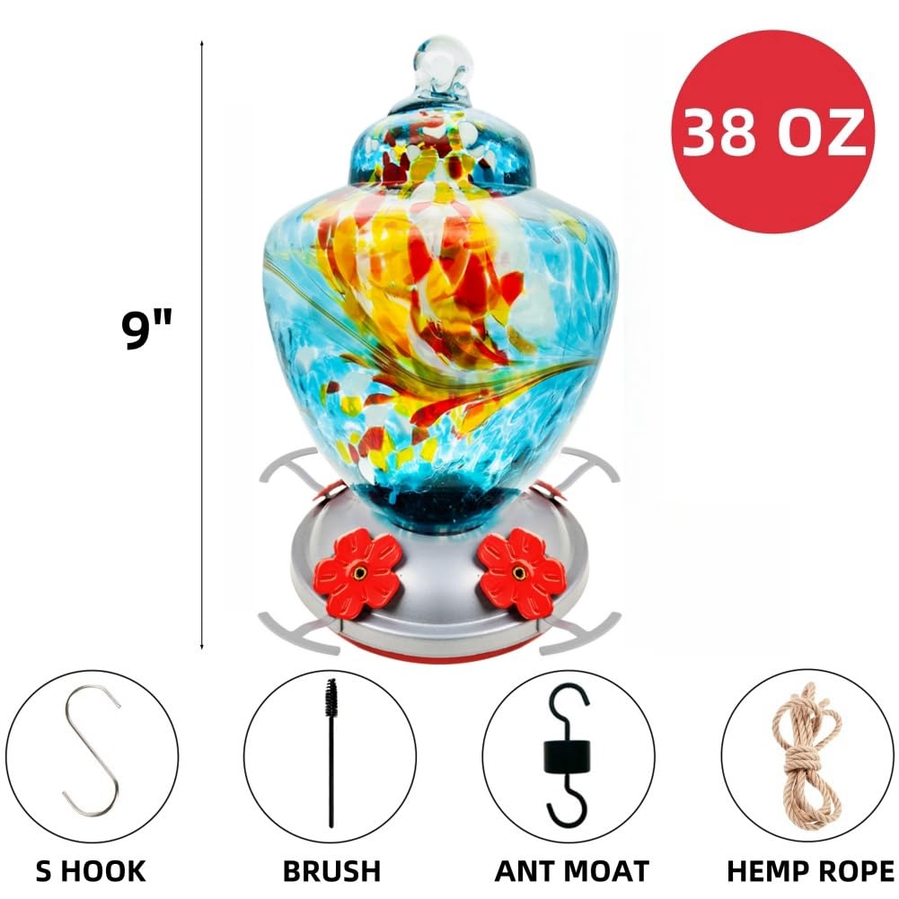 REZIPO hummingbird feeder with brushed copper glass adds color and attraction.