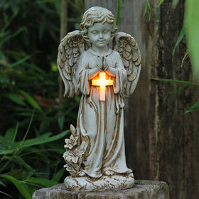 Rezpuao garden angel statue with solar light for evening ambiance