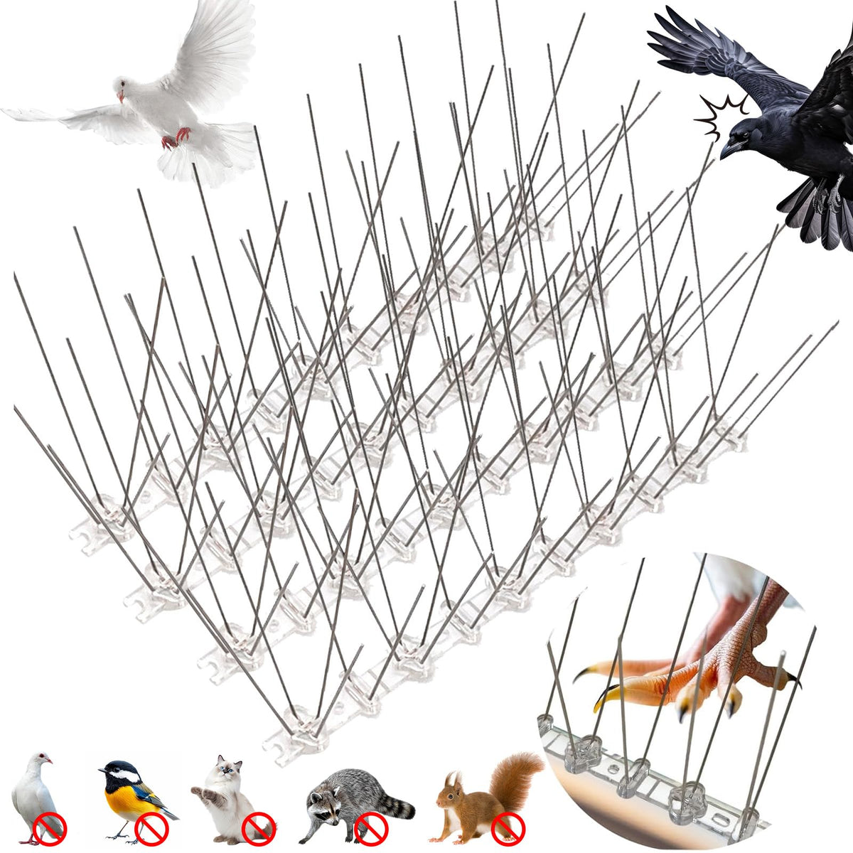 RGBRW Deterrent spikes reduce mess and nesting sites around homes and businesses.