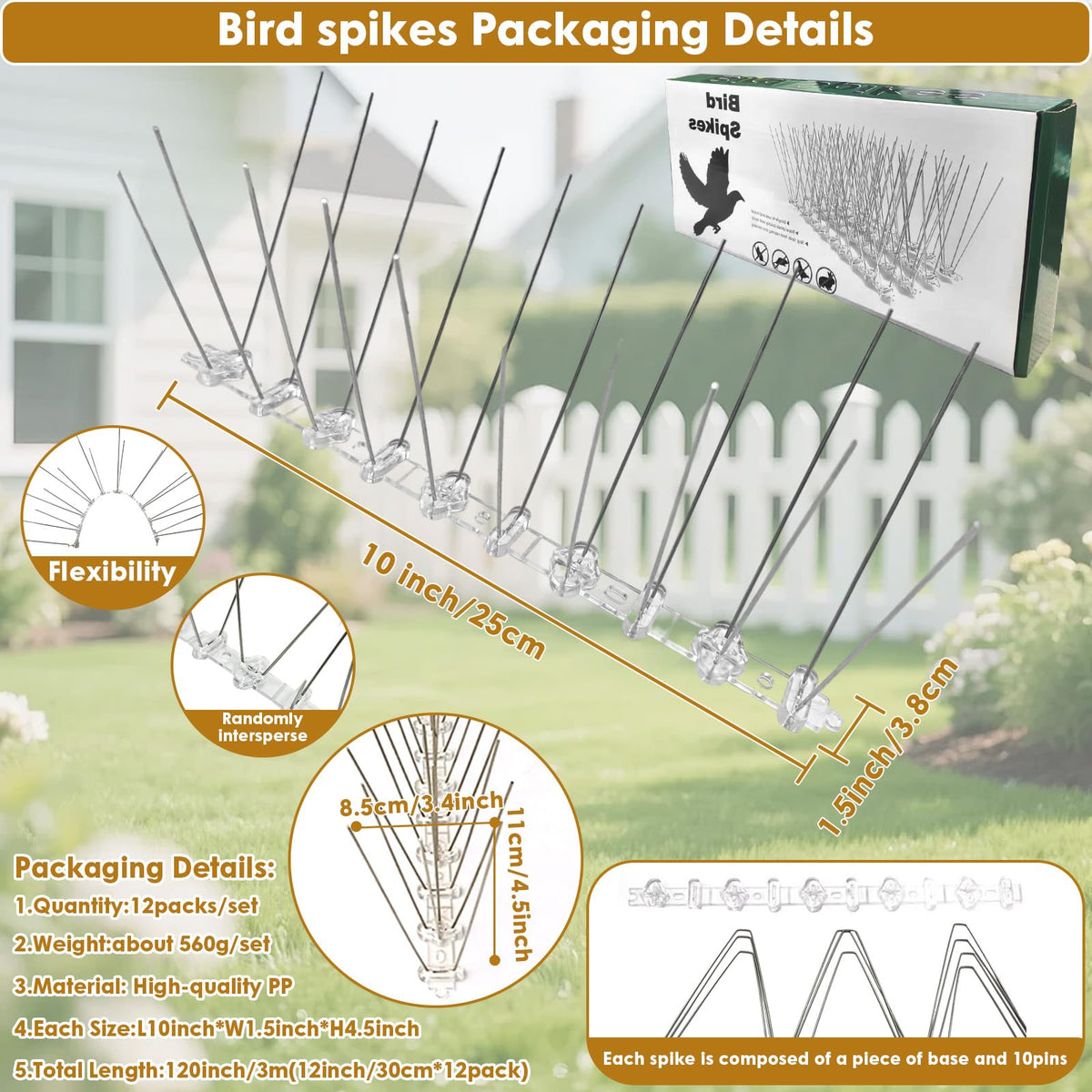 RGBRW Anti-climb spikes blend with outdoor decor thanks to translucent color.