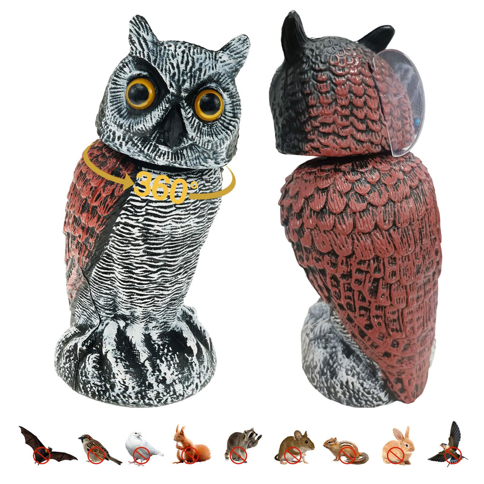 RGBRW fake owl garden decor with lifelike eyes for yard charm.