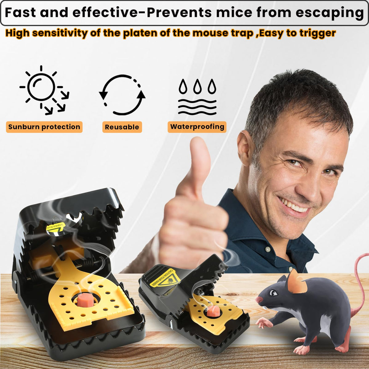 RGBRW mouse trap outdoor use illustrates weatherproof durability for exterior settings.