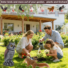RGBRW owl statue with 360° rotation for dynamic wind motion.