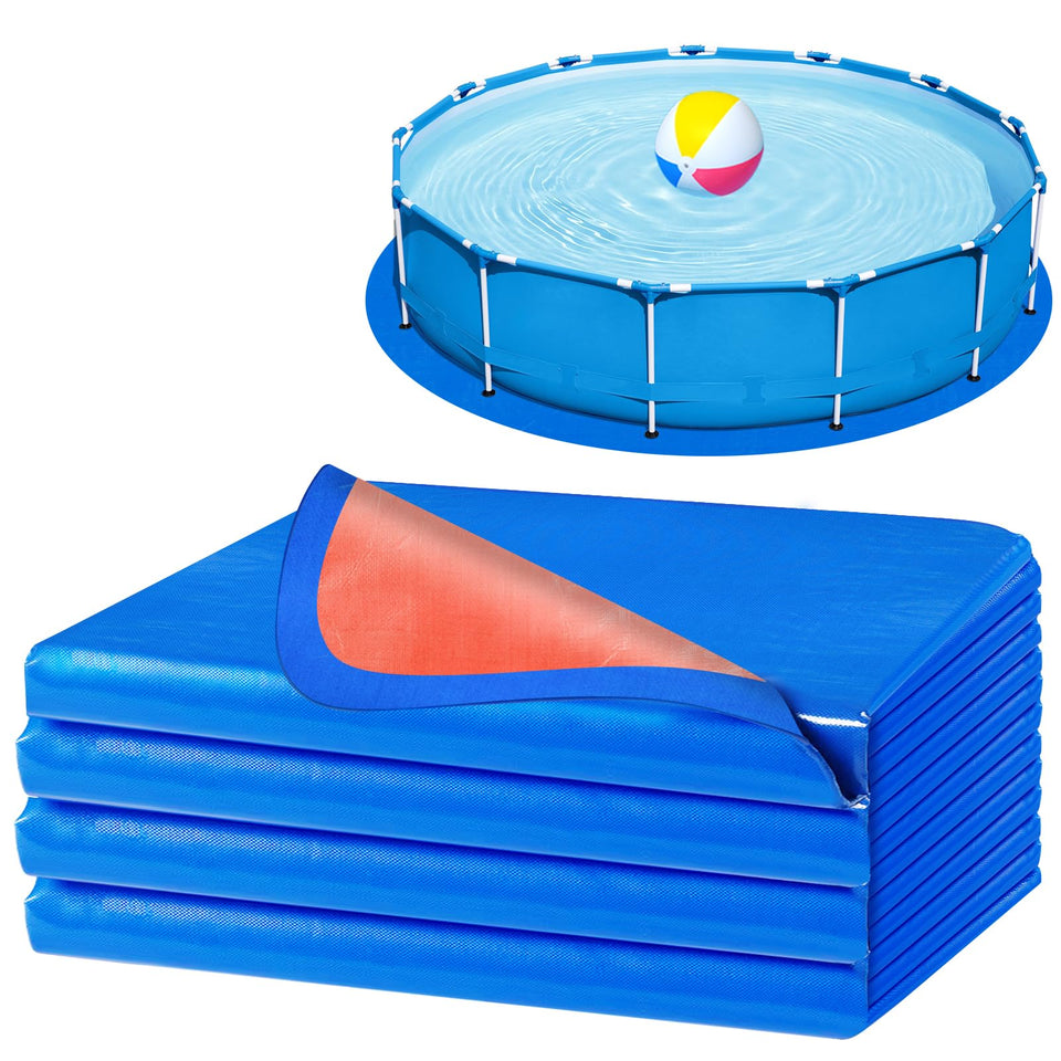 RGJ 15ft pool liner pad round blue front view, protective ground layer for longer pool life.