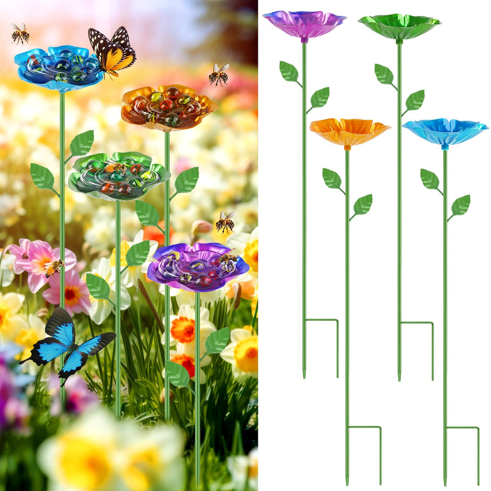 rgj 4-pack bee watering station with flower design attracts bees and butterflies