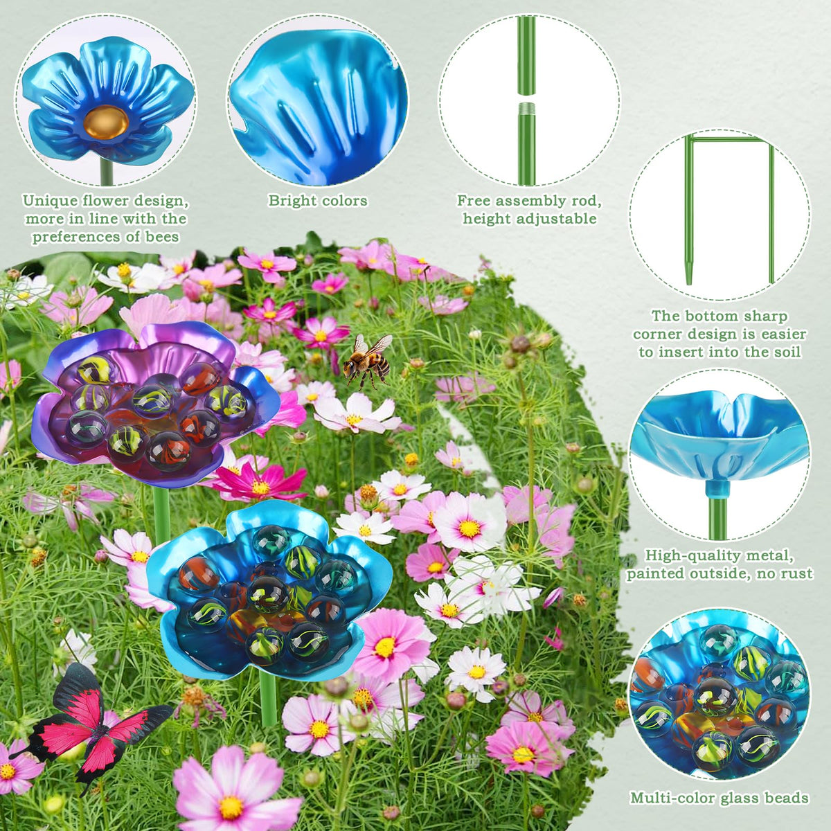RGJ bee watering station detachable-stakes allow adjustable, stable installation.
