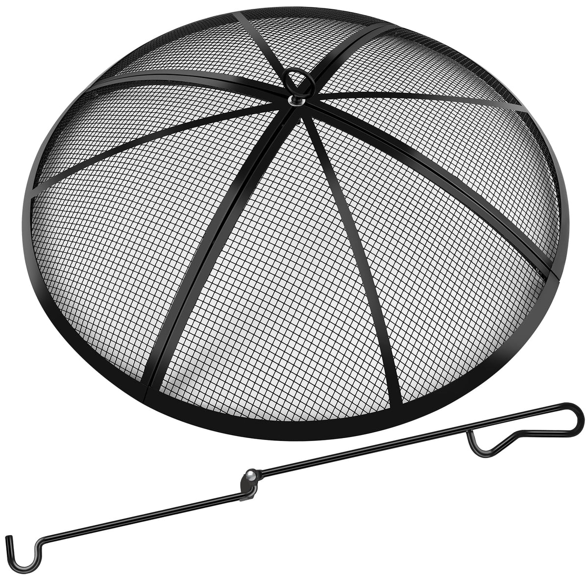 RGJ fire pit spark screen 24-inch round with handle for safe handling and quick access.