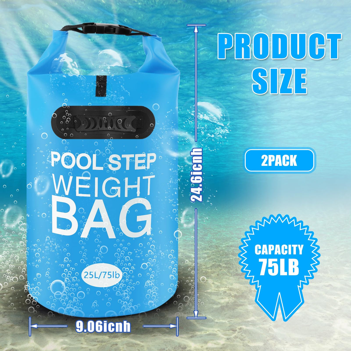 RGJ pool ladder weights with roll-top seal preventing leaks and sand spill