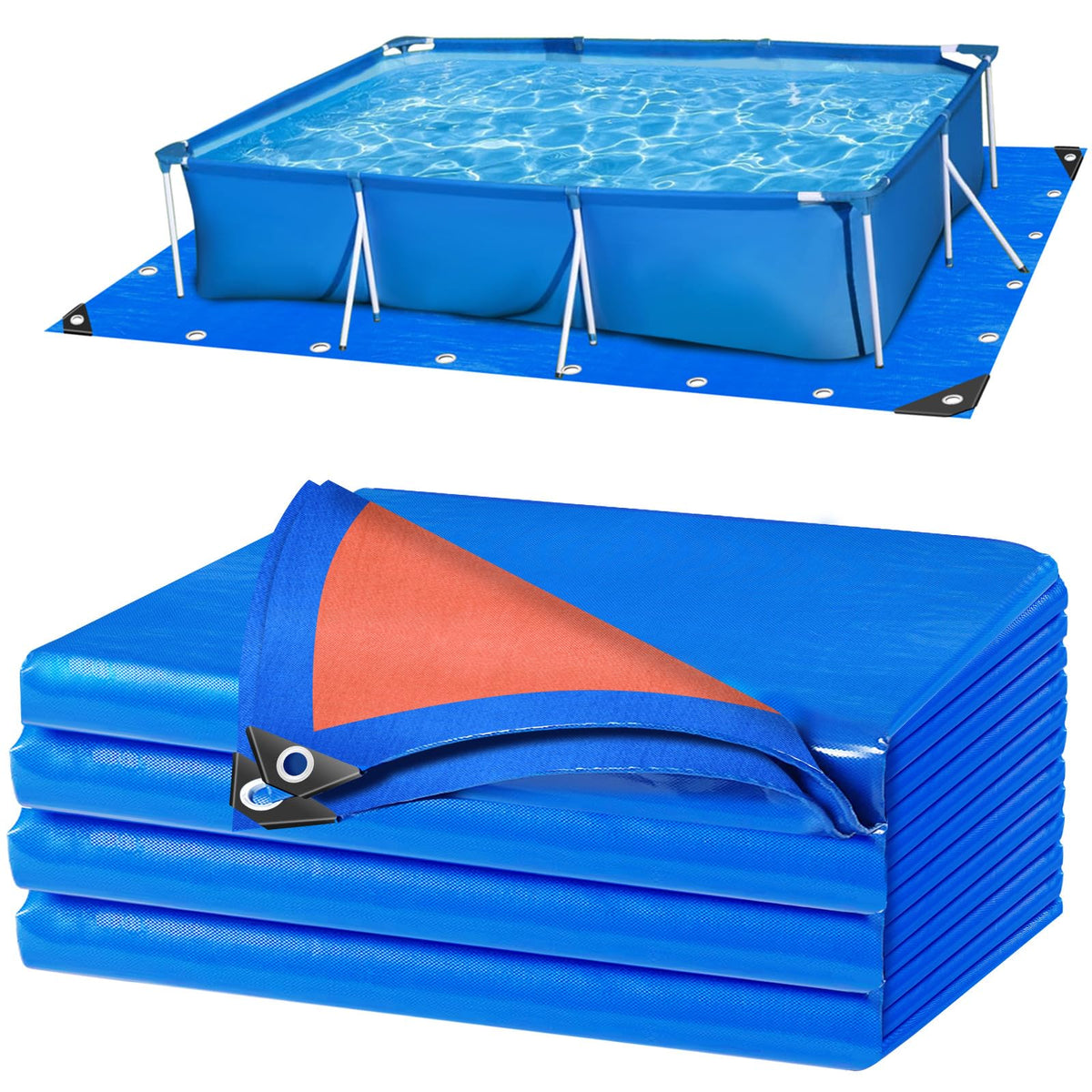 RGJ pool liner pad 10x7 blue front protects the pool bottom from abrasion and wear.