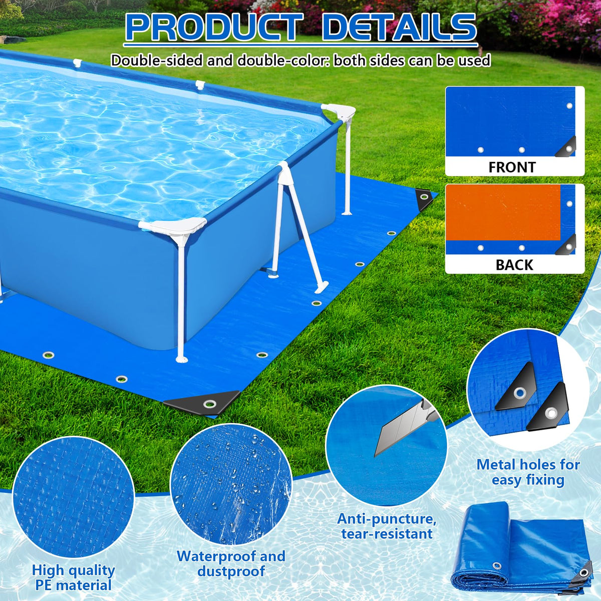 RGJ pool liner pad corners and grommets ensure secure setup and durability.